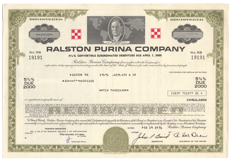 Ralston Purina Company Bond Certificate