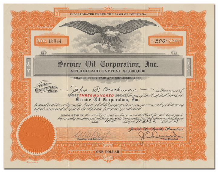 Service Oil Corporation Stock Certificate