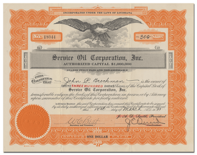 Service Oil Corporation Stock Certificate