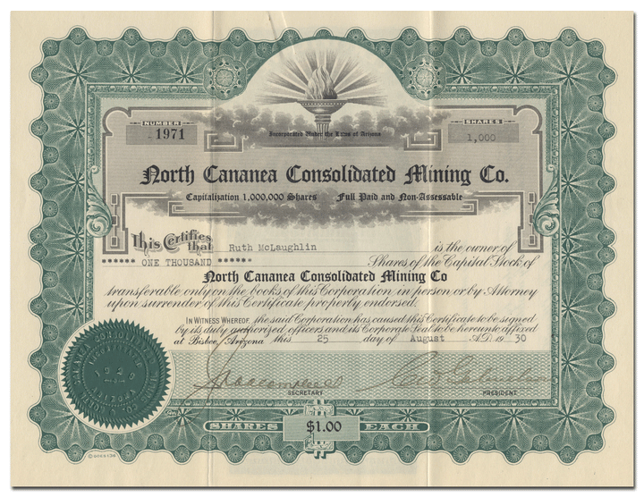 North Cananea Consolidated Mining Co. Stock Certificate