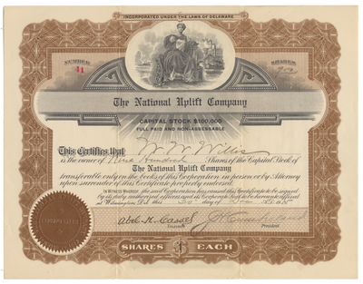 National Uplift Company Stock Certificate