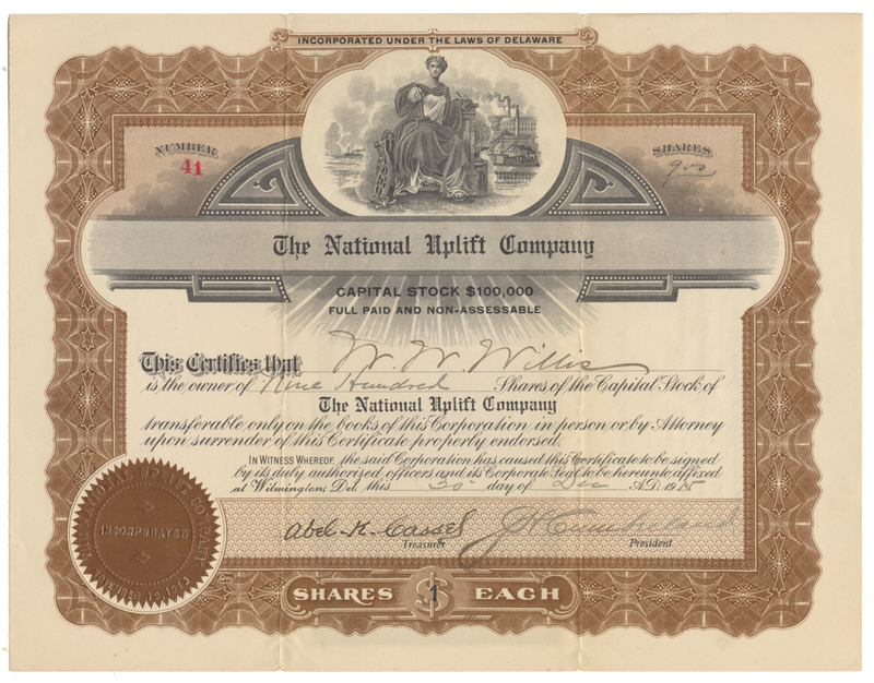 National Uplift Company Stock Certificate