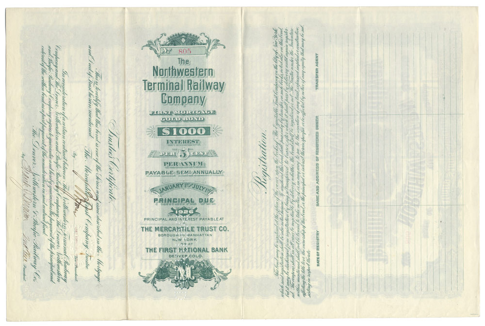 Northwestern Terminal Railway Company Bond Certificate