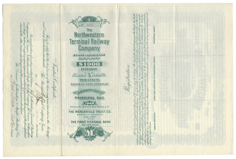 Northwestern Terminal Railway Company Bond Certificate