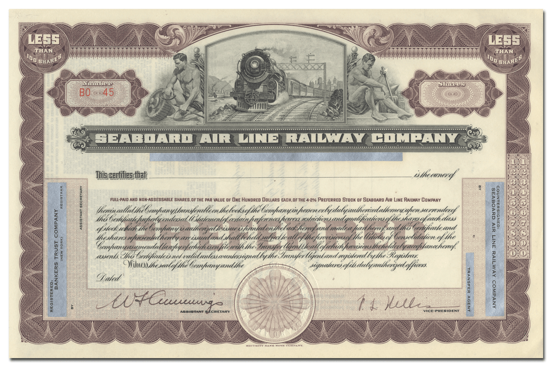 Seaboard Air Line Railway Company Stock Certificate