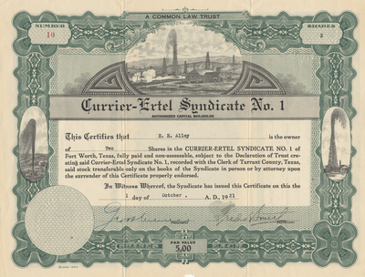 Currier-Ertel Syndicate No. 1 Stock Certificate