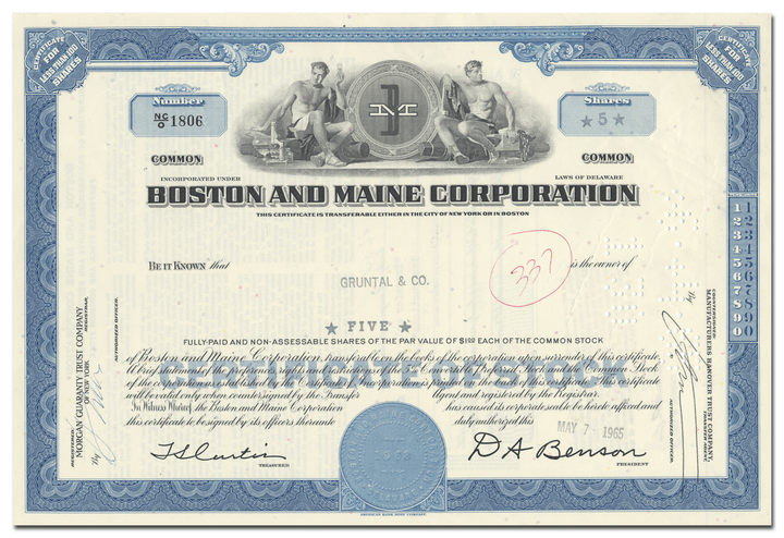 Boston and Maine Corporation Stock Certificate