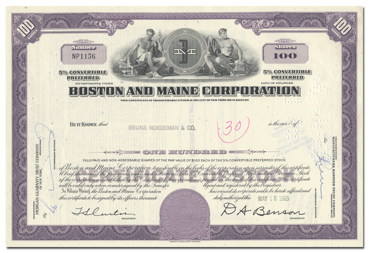 Boston and Maine Corporation Stock Certificate