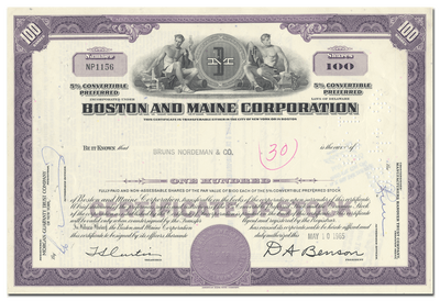 Boston and Maine Corporation Stock Certificate