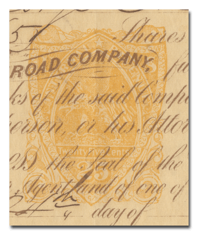 St. Joseph and Council Bluffs Railroad Company Stock Certificate (Revenue Stamp)