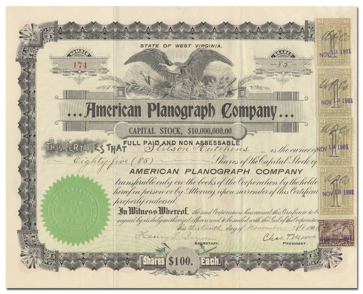 American Planograph Company Stock Certificate