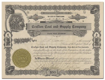 Crafton Coal and Supply Company Stock Certificate