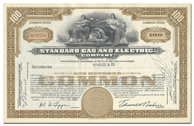 Standard Gas and Electric Company Stock Certificate