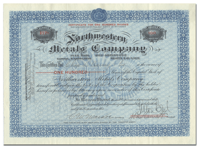 Northwestern Metals Company Stock Certificate