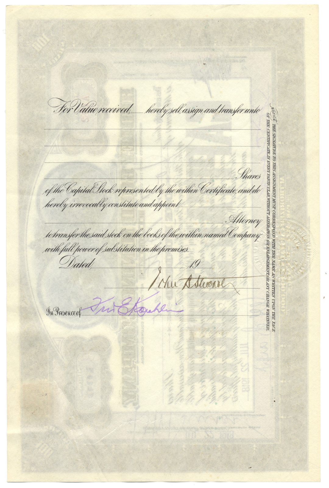 Hedley Gold Mining Company Stock Certificate