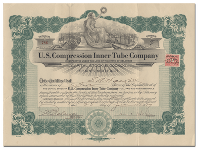 U. S. Compression Inner Tube Company Stock Certificate