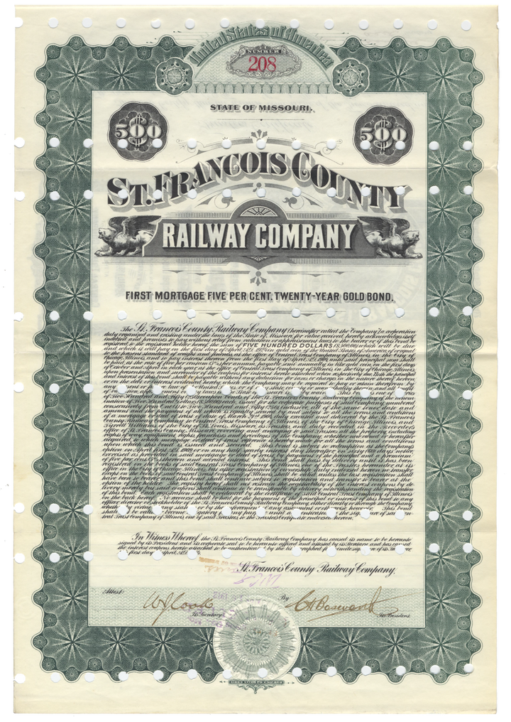 St. Francois County Railroad Company Bond Certificate