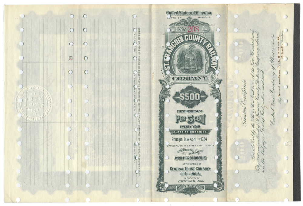 St. Francois County Railroad Company Bond Certificate