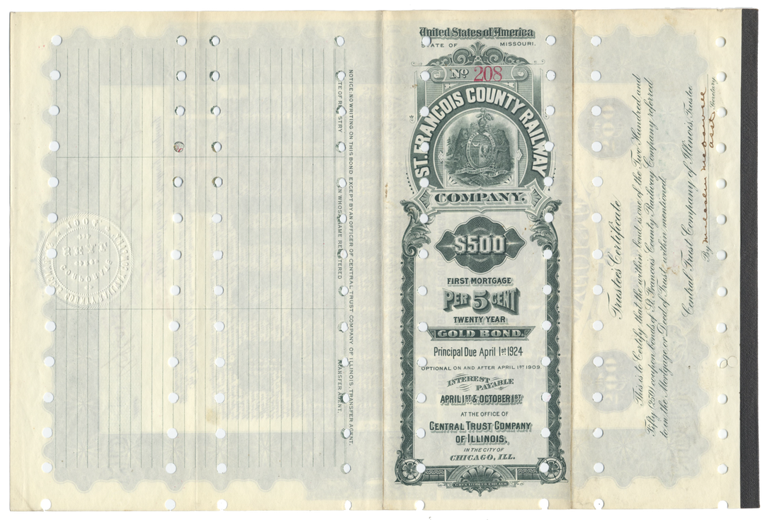 St. Francois County Railroad Company Bond Certificate