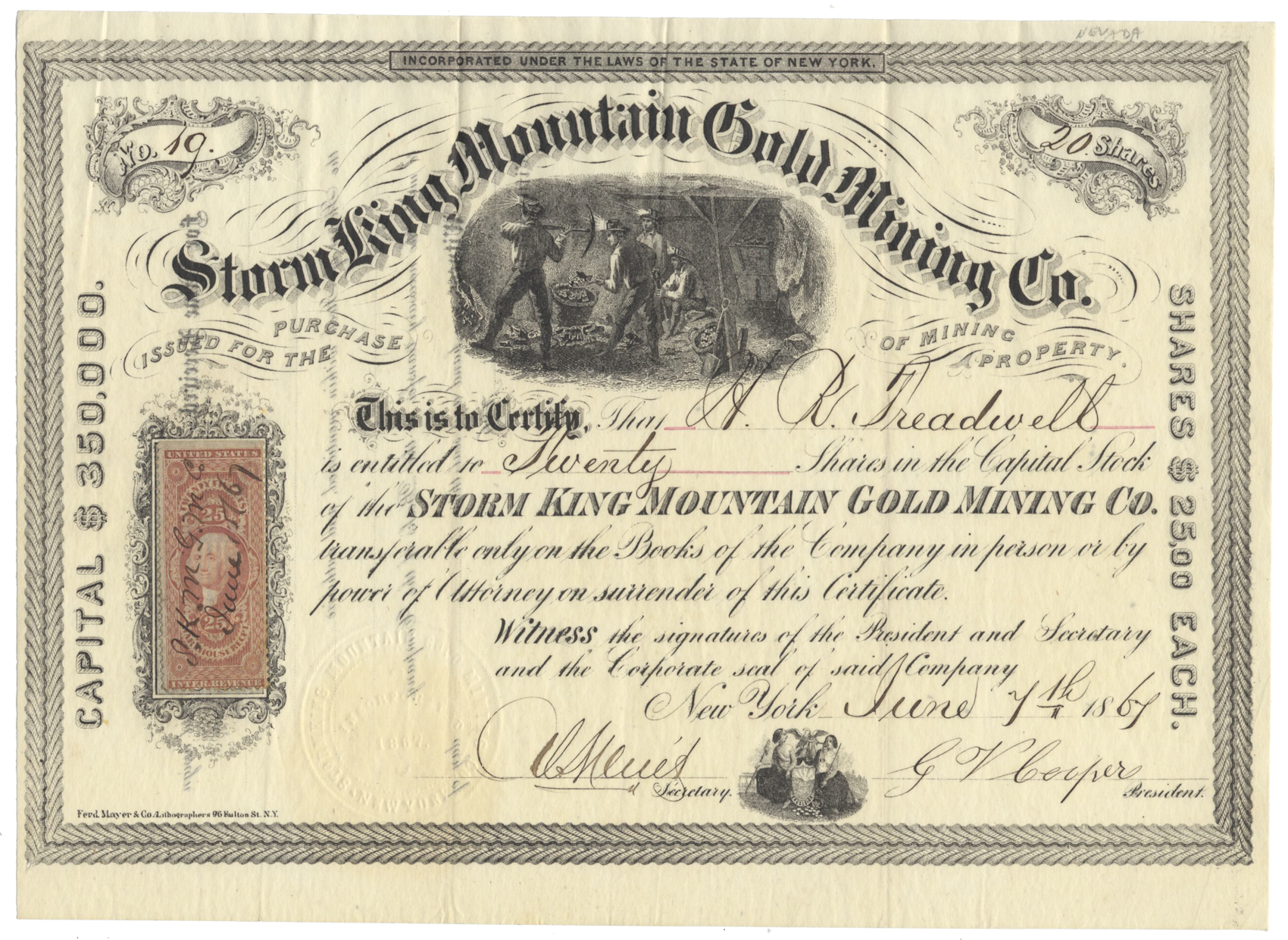 Storm King Mountain Gold Mining Co. Stock Certificate