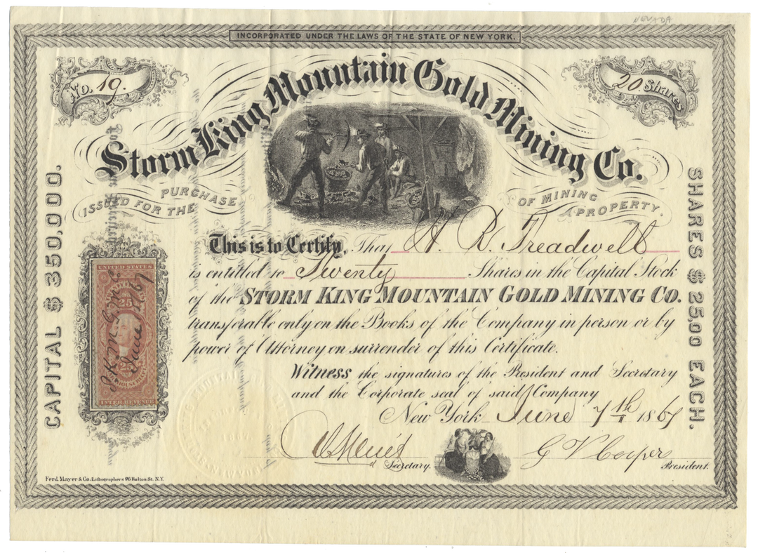 Storm King Mountain Gold Mining Co. Stock Certificate