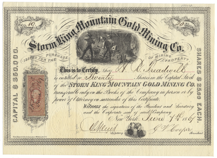 Storm King Mountain Gold Mining Co. Stock Certificate