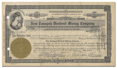 Tonopah Dividend Mining Company Stock Certificate