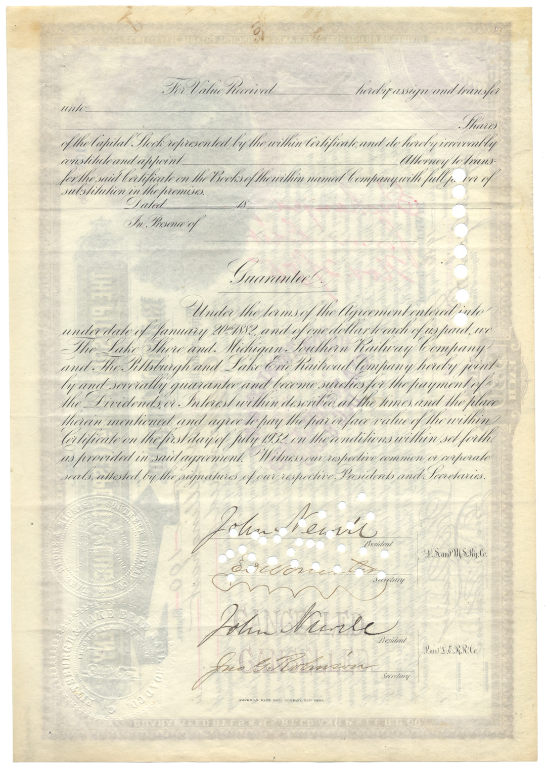 Pittsburgh, McKeesport and Youghiogheny Railroad Company Stock Certificate