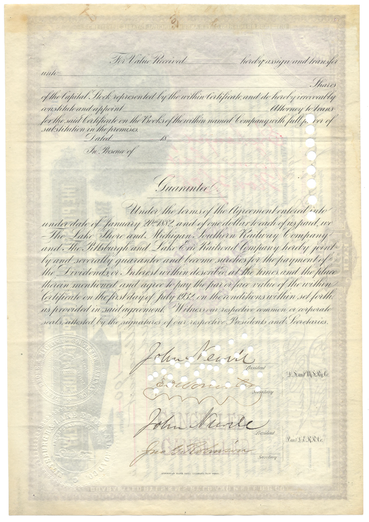 Pittsburgh, McKeesport and Youghiogheny Railroad Company Stock Certificate