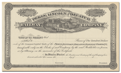 Pekin, Lincoln and Decatur Railway Company Stock Certificate