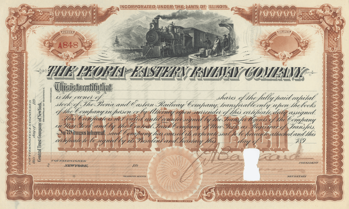 Peoria and Eastern Railway Company Stock Certificate