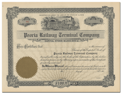 Peoria Railway Terminal Company Stock Certificate