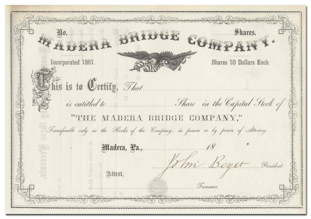 Madera Bridge Company Stock Certificate