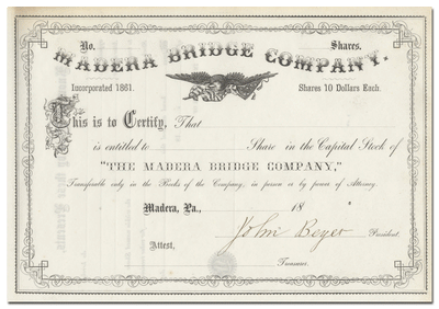 Madera Bridge Company Stock Certificate