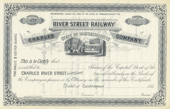 Charles River Street Railway Company Stock Certificate