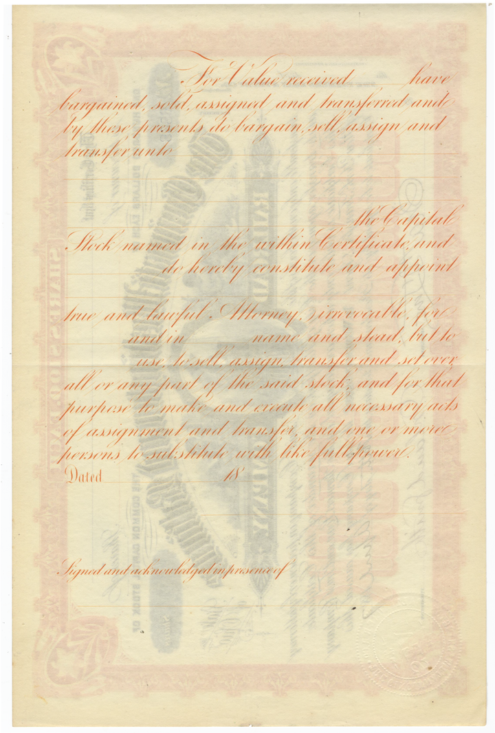 Cincinnati, Washington and Baltimore Railroad Company Stock Certificate Signed by Orland Smith