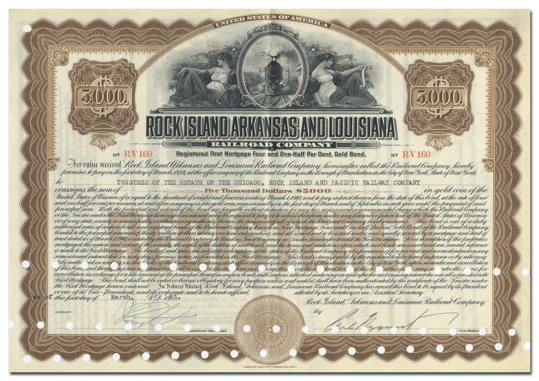 Rock Island, Arkansas and Louisiana Railroad Company Bond Certificate