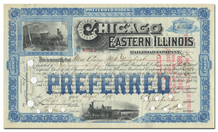 Chicago and Eastern Illinois Railroad Company Stock Certificate