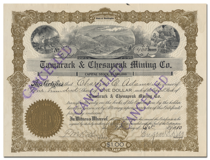 Tamarack & Chesapeak Mining Company Stock Certificate