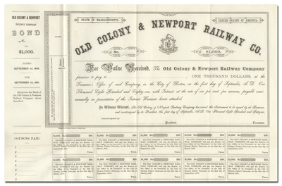 Old Colony & Newport Railway Company Stock Certificate