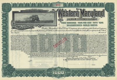Western Maryland Railroad Company Bond Certificate