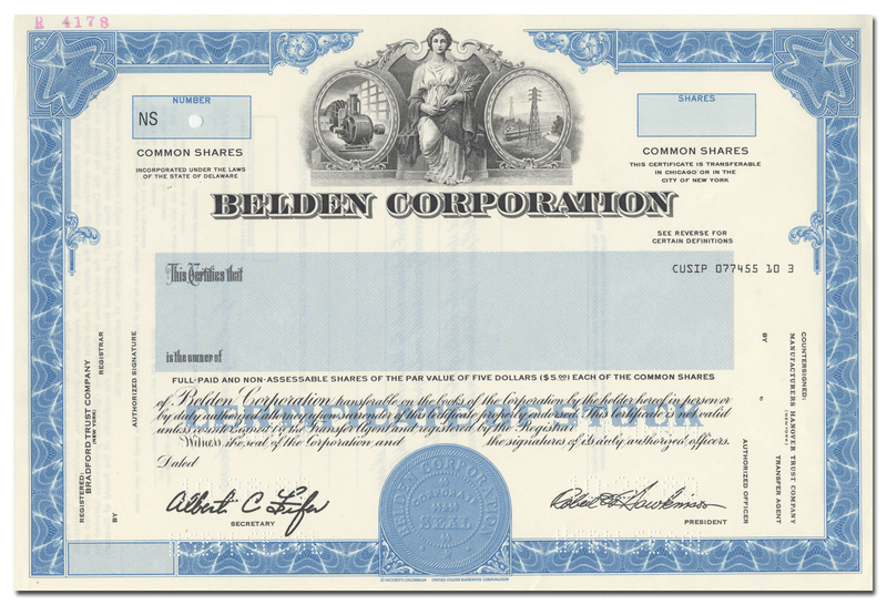 Belden Corporation Stock Certificate