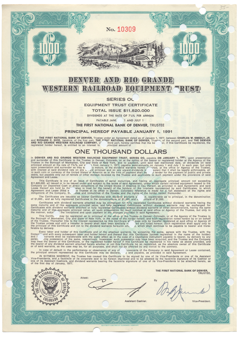 Denver and Rio Grande Western Railroad Company Equipment Trust