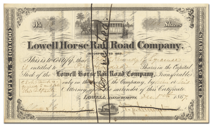 Lowell Horse Rail Road Company Stock Certificate