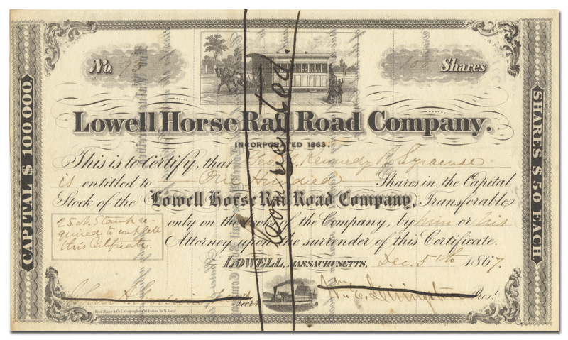 Lowell Horse Rail Road Company Stock Certificate