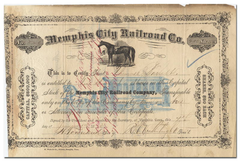Memphis City Railroad Company Stock Certificate