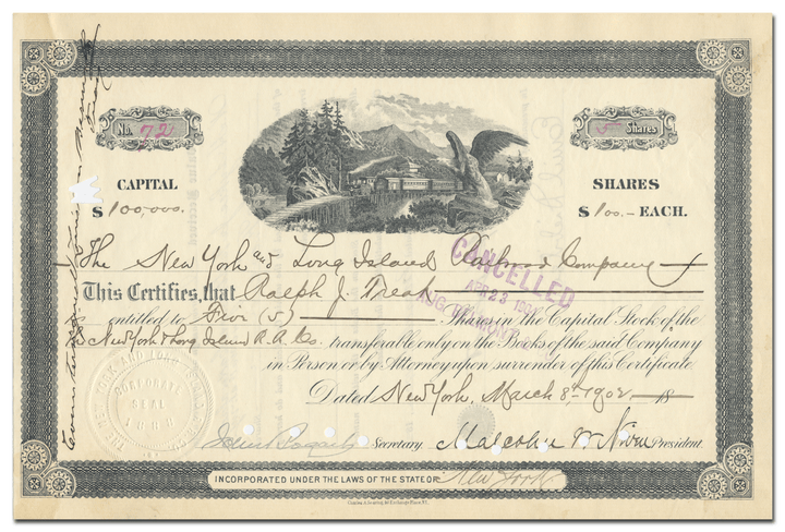 New York and Long Island Railroad Company Stock Certificate