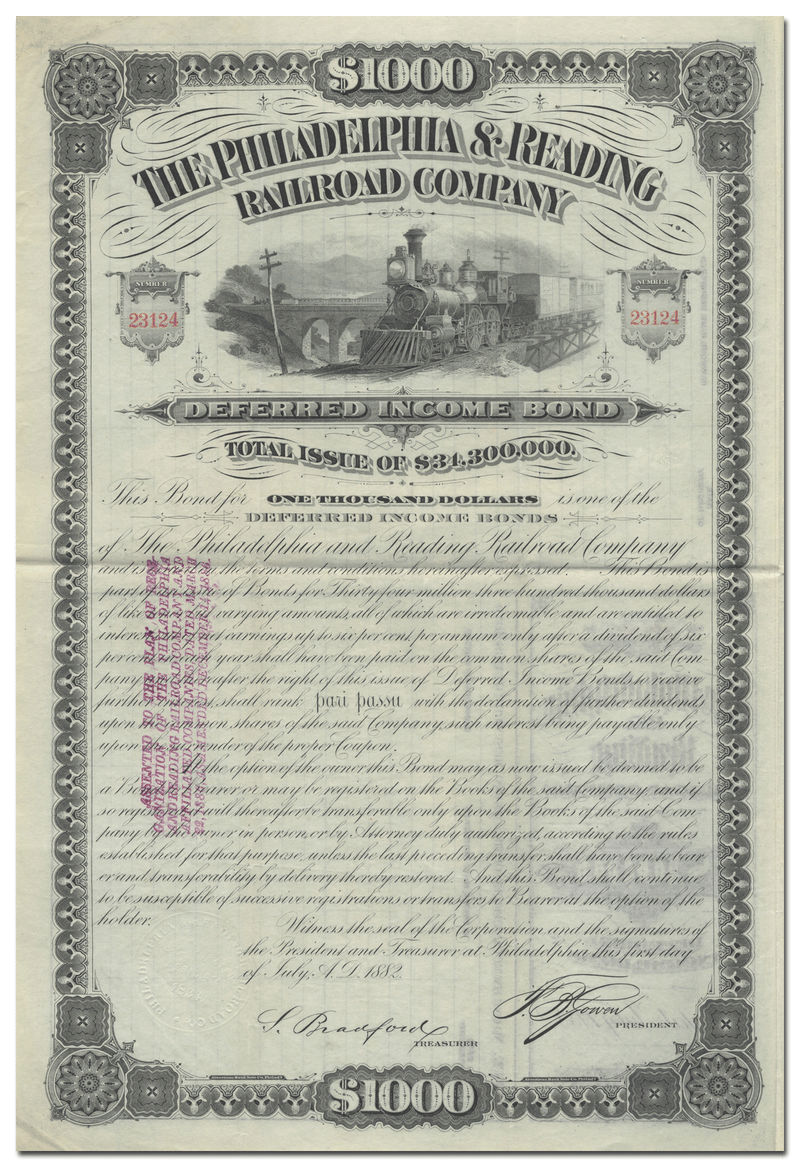 Philadelphia and Reading Railroad Company Bond Certificate