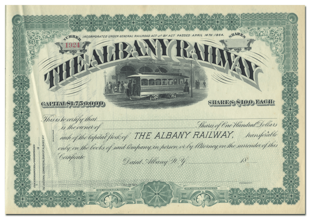 Albany Railway Stock Certificate