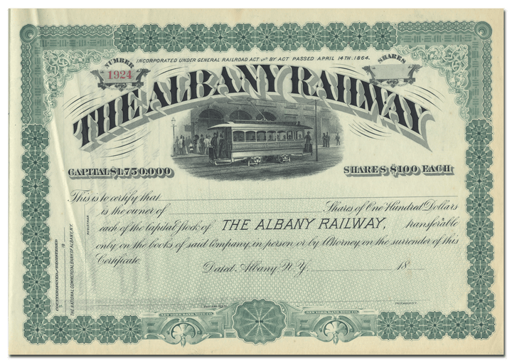 Albany Railway Stock Certificate